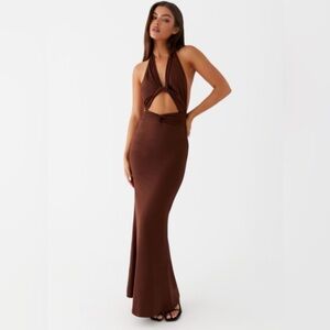 NWT Elegant Brown Halter Maxi Dress